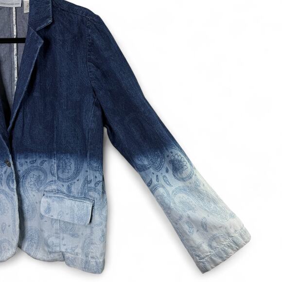 Chico’s Denim Blazer Women's Size 2 Large Ombre Paisley Western Boho Indie - Picture 3 of 13